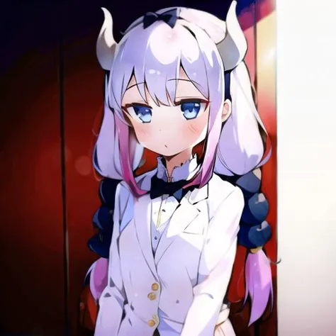 anime girl with horns and a white shirt and black skirt