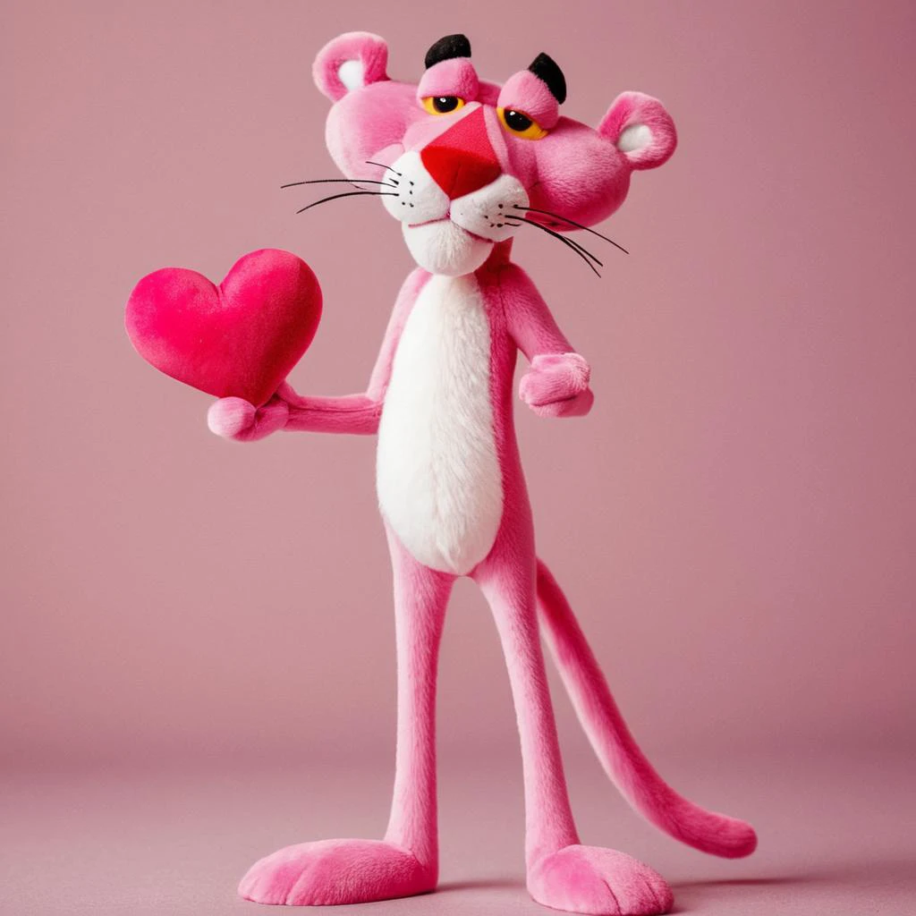 Pink panther holding a heart in its paws - SeaArt AI