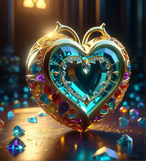 a close up of a heart shaped jewel on a table