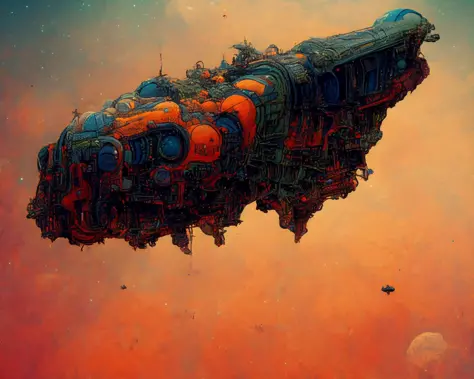 textless, photo of intricate detail heavily armed steampunk JovianSkyship floating high above the orange clouds at sunset against a starlit nights sky (photography by cyber-samurai:1.3)
