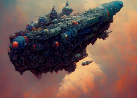 textless, JovianSkyship, jovian-skyship firing broadside artillery, turrets, cannon firing, smoke