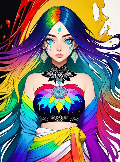 a woman with colorful hair and a necklace on her neck