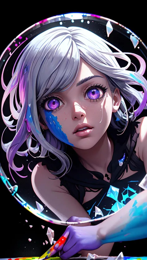 1girl, cute, cuttest in the world, ((colourful paint splashes on transparent background, dulux)), ((caustic)), dynamic angle, beautiful detailed glow, full body, cowboy shot, colorful, silver hair, purple eyes, blue flames, glow, light particles, chromatic aberration, (detailed background, dark fantasy), (beautiful detailed face), high contrast, ((cinematic light)), dramatic light, intricate details, depth of field, black light particles, (broken glass), magic circle
\\ Made with ONE FOR ALL checkpoint by Chaos Experience @ https://civitai.com/user/ChaosExperience/ \\