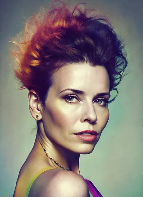 portrait of sks woman by flora borsi, style by flora borsi, bold, bright colours, rainbow mohawk haircut, ((flora borsi)), <lora...