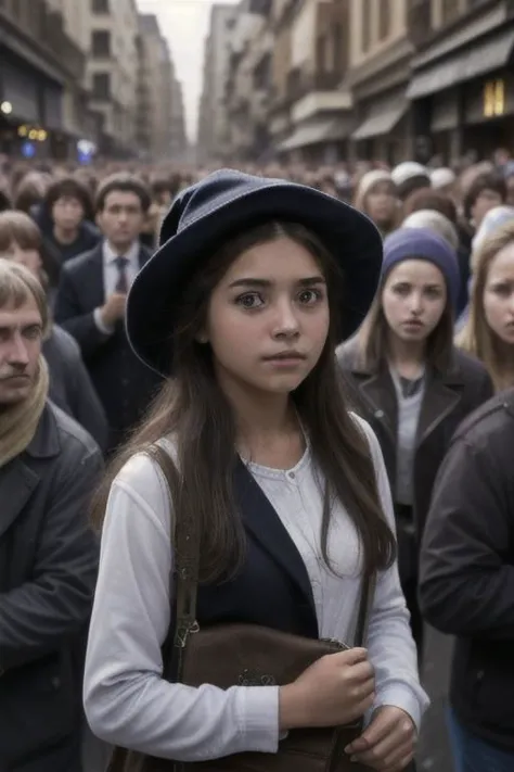 1girl, street, looking at viewer, (crowd:1.5), wizard