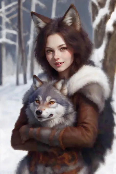 fantasy, ((wolf)) girl ,(realistic), cute