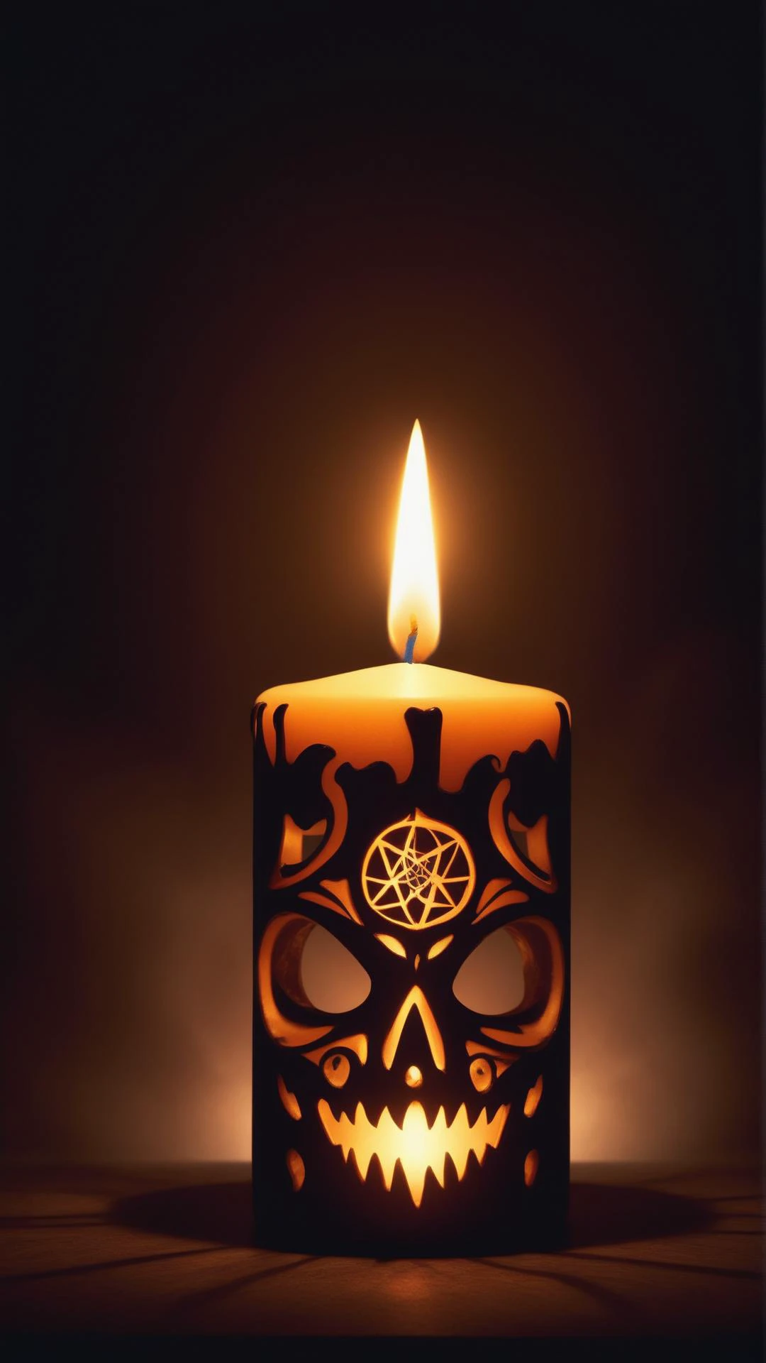 HalloweenGlowStyle Candle, horror \(theme\),  dark, atmospheric, night, glow, (Masterpiece:1.3) (best quality:1.2) (high quality:1.1)