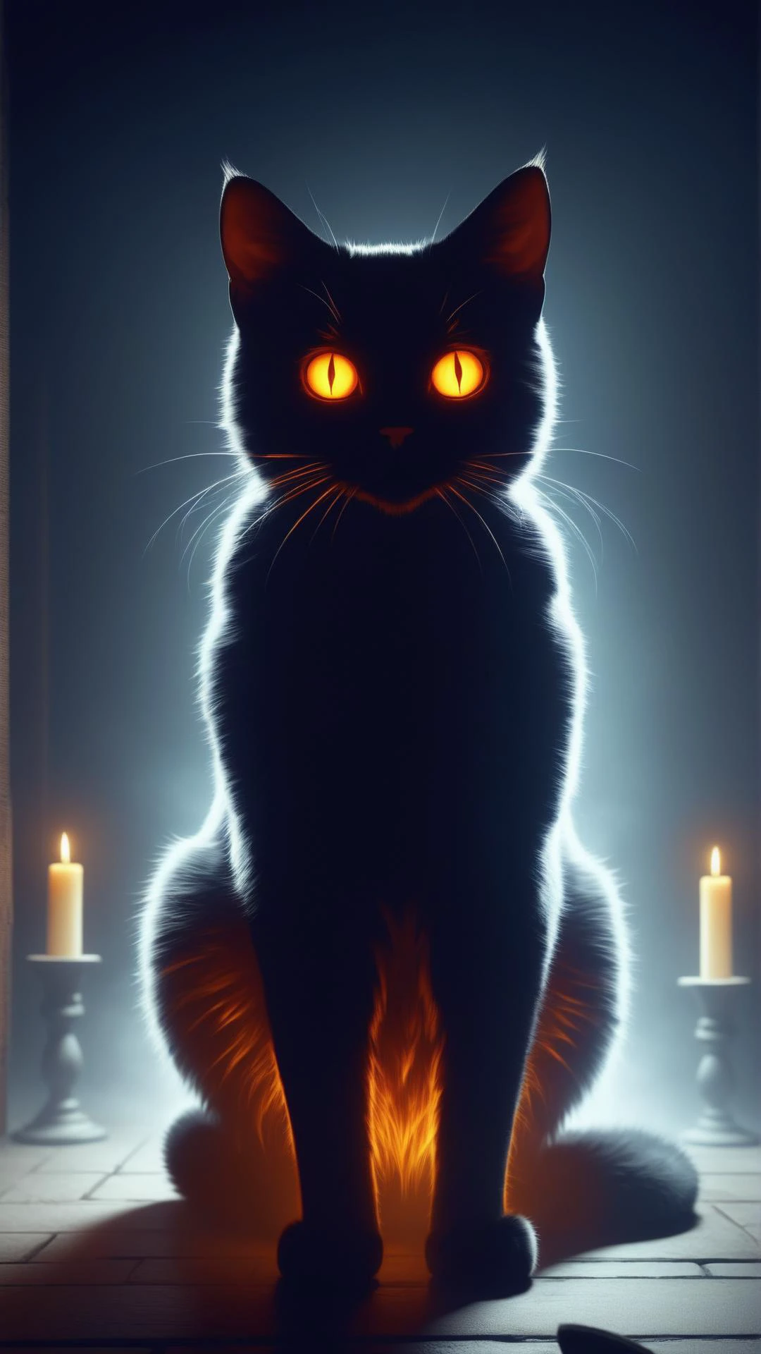 HalloweenGlowStyle cat body, horror \(theme\),  dark, atmospheric, night, glow, (Masterpiece:1.3) (best quality:1.2) (high quality:1.1)