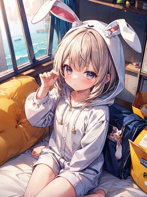 (masterpiece,ultra-detailed,best quality,8K,illustration,shaved:1.2),(petite girl:1.0) <lora:add_detail:1.0>,    <lora:Concept_Pajamas:0.6> PajamAnimal,animal ears, bunny ears, hood, hoodie, animal hood, animal costume, bunny hood, bunny costume, pajamas, bunny tail