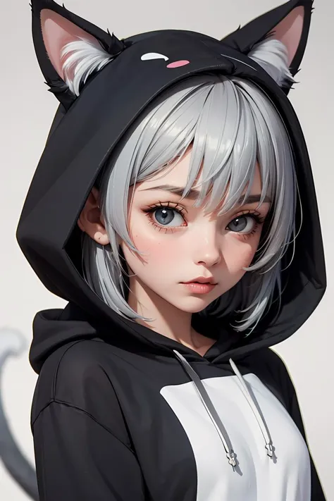 anime girl with cat ears and hoodie posing for a picture