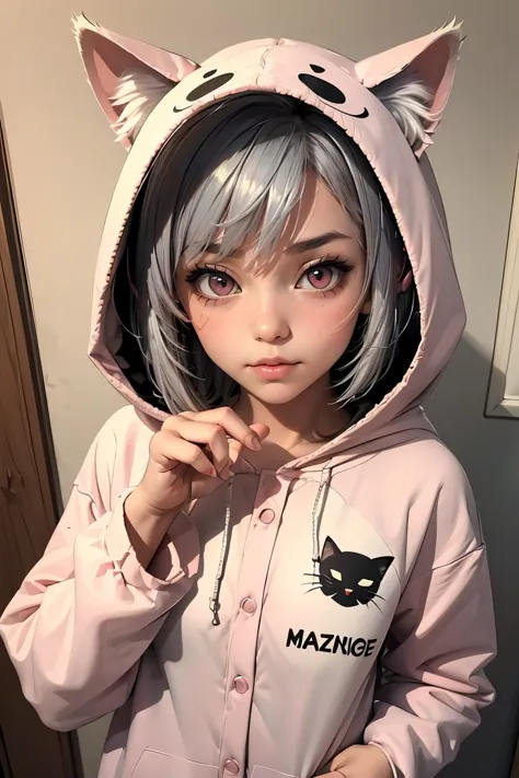 (masterpiece, best quality), 1girl, Light pink Short Pixie Cut, <lora:Concept_Pajamas:0.8> PajamAnimal, animal ears, grey hair, cat ears, hood, hoodie, animal hood, animal costume, cat hood, cat costume, pajamas, cat tail, animal ears, grey hair, dog ears, hood, hoodie, animal hood, animal costume,