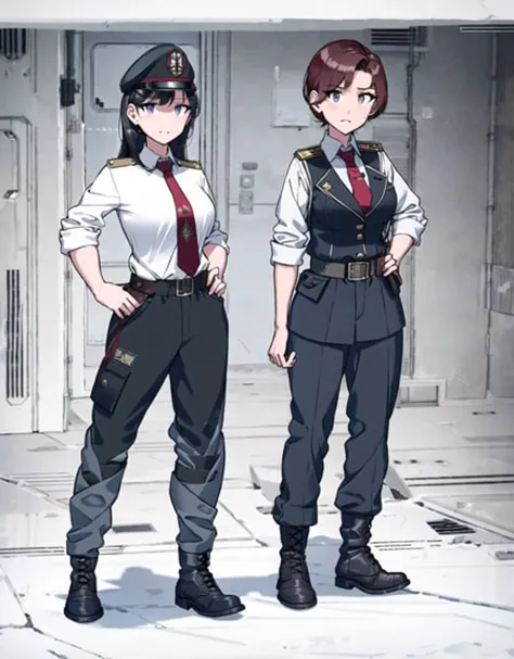 two anime characters in uniform standing next to each other