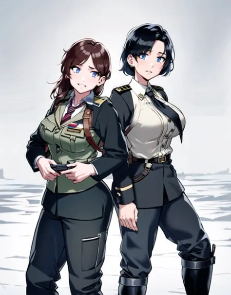 two anime characters in uniform standing next to each other