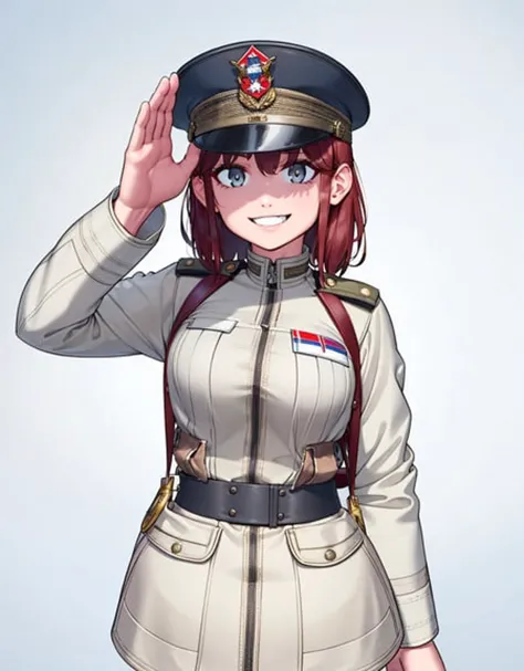 a woman in uniform saluting for a salute while holding her hand up