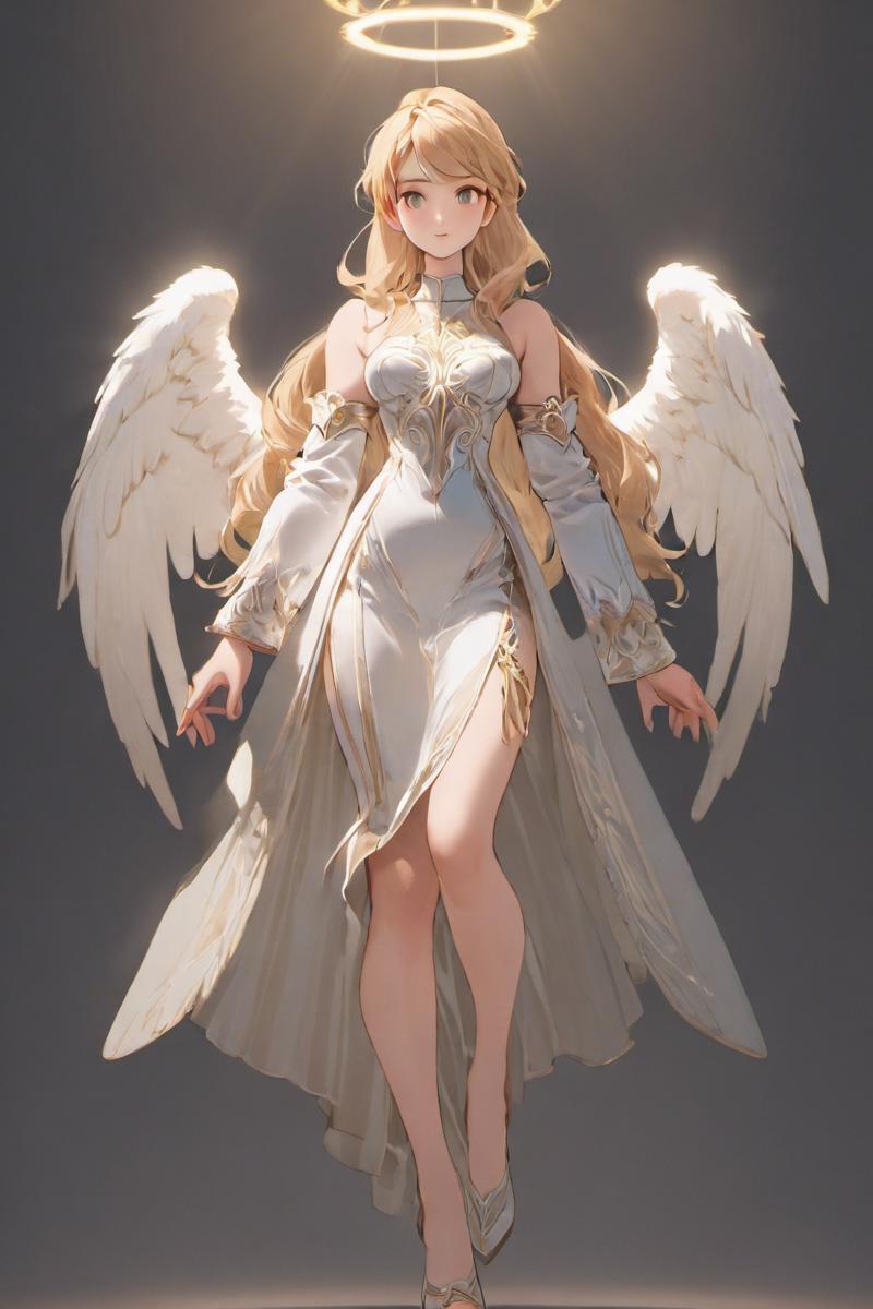 A woman with angel wings and a halo above her head - SeaArt AI