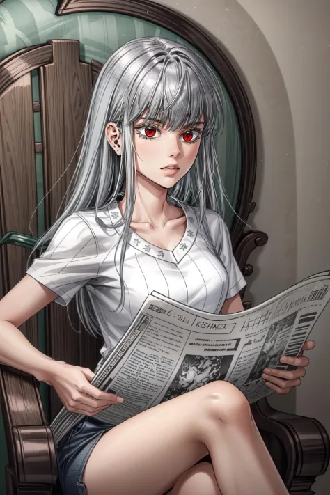 (masterpiece, best quality),  intricate details,
1girl,  <lora:ehwa:0.8> 1girl, solo, silver hair, red eyes, bangs, 
sitting down,<lora:TomReadingTheNewspaper:0.8> TomReadingTheNewspaper, 
<lora:add_detail:0.8> <lora:hairdetailer:0.5> <lora:hadanuri1:0.4>