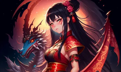splash art of a chinese dragon festival at night, full body, an extremely detailed illustration of a cute beautiful barbarian we...