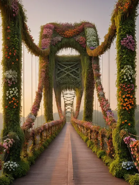 a close up of a bridge with flowers on it