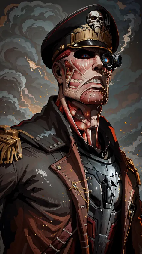 a painting of a man in a military uniform with a skull on his face