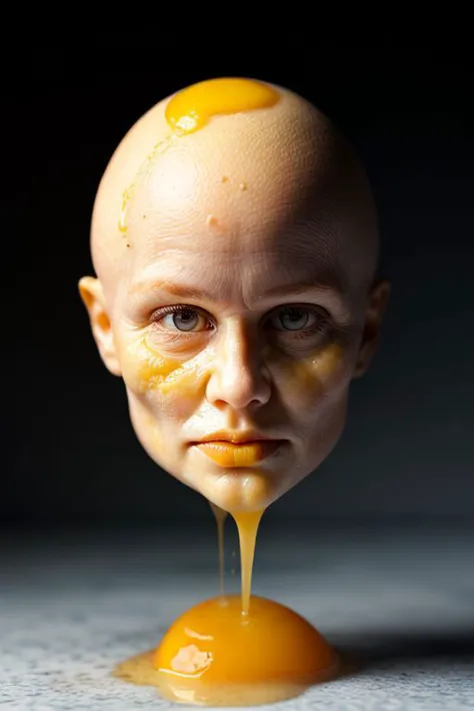 Boiled egg with egg yolk looks like a human head, morph, photo realistic