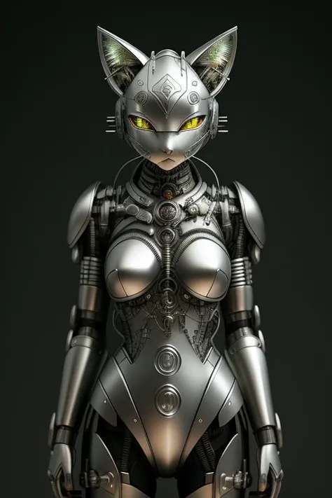 a cute kitten made out of metal, (cyborg:1.1), ([tail | detailed wire]:1.3), (intricate details), hdr, (intricate details, hyper...