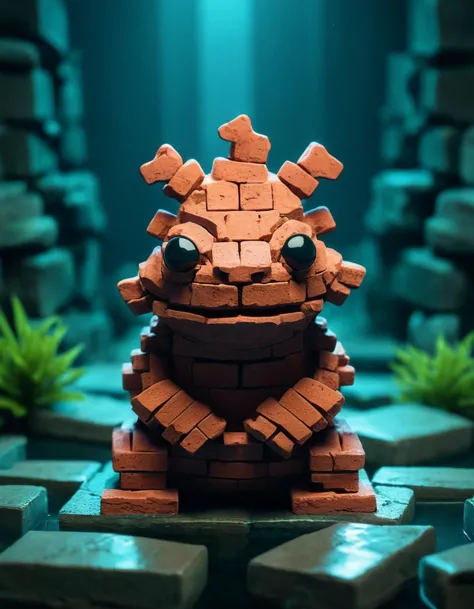 made out of bricks, game art, frogfish, peaceful, cold lighting, zen, ral-brks <lora:ral-brks-sdxl:0.8>, cinematic atmosphere, f...