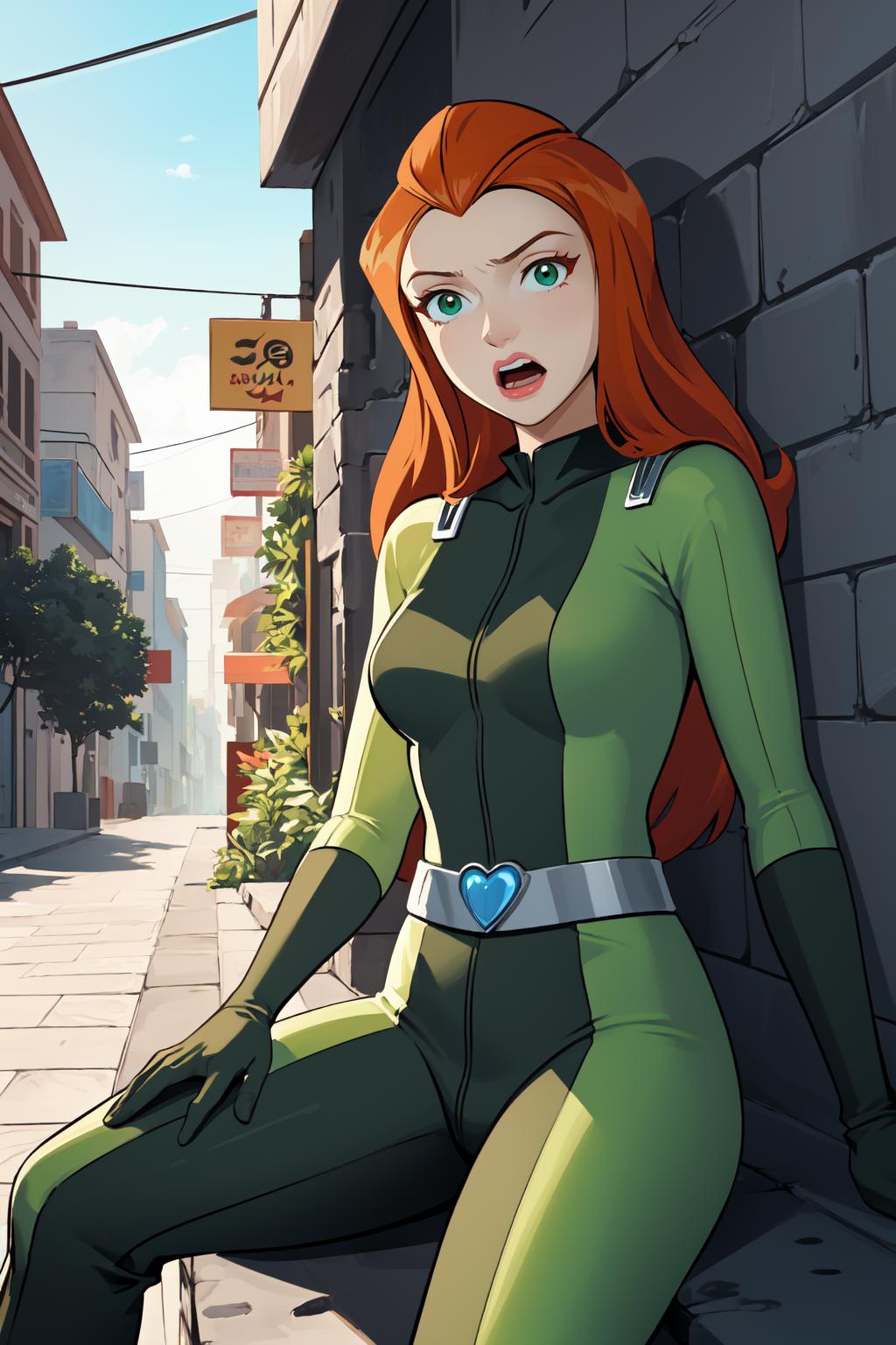 1girl, sam (totally spies), orange hair, long hair, green eyes - SeaArt AI