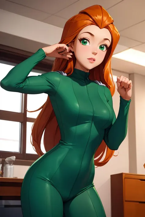 (masterpiece, best quality), 1girl, <lora:brj-sam-v1:0.8> sam \(totally spies\), orange hair, long hair, green eyes,