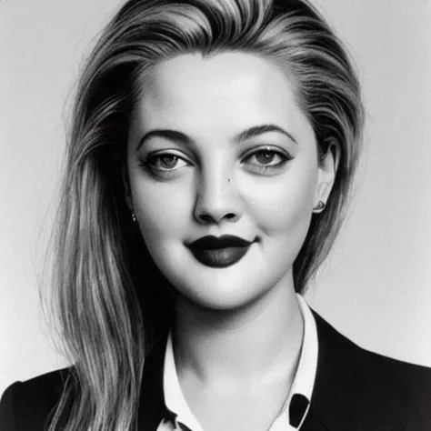 a black and white photo of a woman with long hair