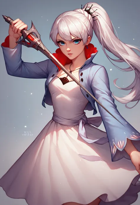 anime girl with sword and dress holding a sword in her hand