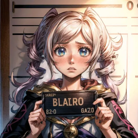 <lora:add_detail:1> <lora:GoodHands-vanilla:1>,  <lora:barbie_mugshot_A:0.7>, barbie mugshot, sweatdrops, worried expression, drill hair, bow, looking at viewer <lora:fireemblem_robin_female:1>, robin fe, hood down, height chart