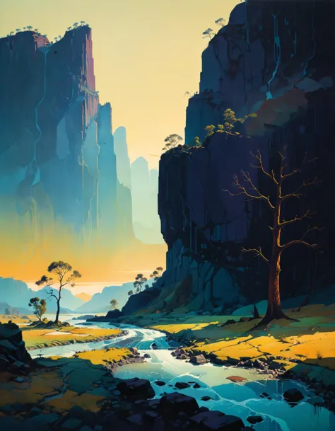 professional photograph of a dimpled landscape  by  James Gilleard and Peter Doig and richard avedon , bold lines, hyper detaile...