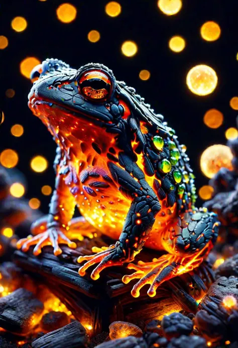 macro photo, a beautiful frog, glowing lights, beautiful magical sparkles, moon dust particulates, neon whimsical colors <lora:r...