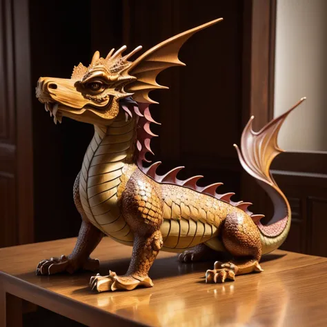 there is a statue of a dragon sitting on a table