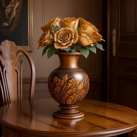 there is a vase with yellow flowers on a table in a room