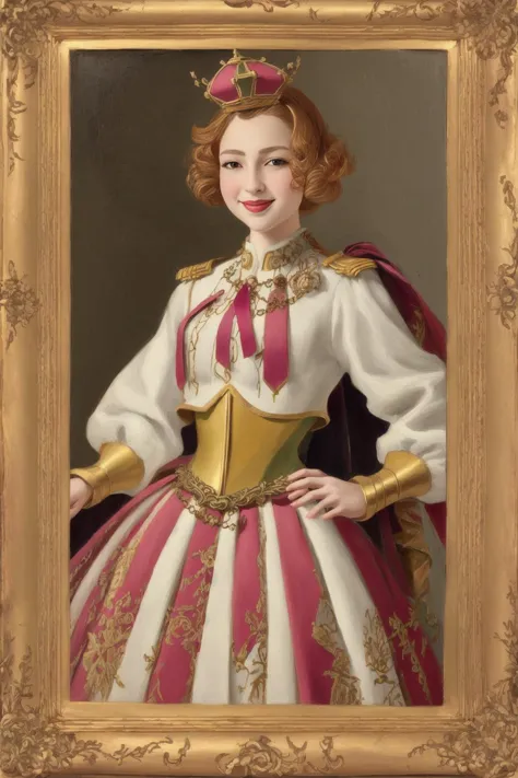 a painting of a woman in a pink dress and a gold crown