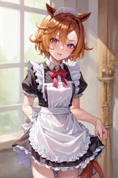 anime girl in maid outfit with cat ears and tail