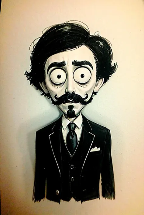 arafed drawing of a man with a mustache and a moustache