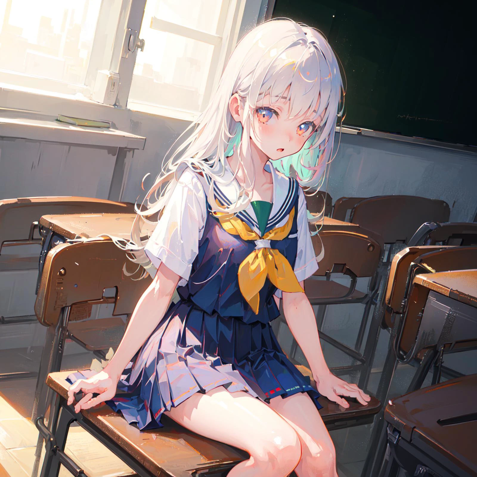 (masterpiece,best quality:1.4),ultra-detailed,illustration,
(solo,1girl,loli:1.2),
Classrooms, school uniforms,