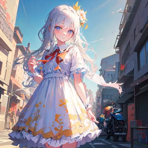 (masterpiece,best quality:1.4),ultra-detailed,illustration,
(solo,1girl,loli:1.2),
sity, street, vehicle,