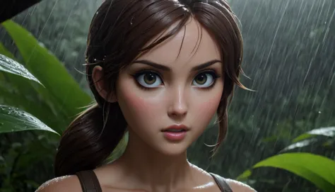 <lora:olrodrigo_gpt4v_xl_1-000048:0.8>,closeup portrait, half-body, full-body, outside, islandjungle, rain, standing[::1], <lora:EnvyEleganceXL01s:0.8> elegant, <lora:lara_croft_xl_v2:0.8> Lara Croft, a masterpiece, <lora:JuggerCineXL2:0.8> Movie Still, Film Still, Cinematic, Cinematic Shot, Cinematic Lighting,, very thin waist, <lora:bombshell_v1:0.4>,big boobs,slim body,, (8k, masterpiece, best quality, ultra-detailed), (an extremely delicate and beautiful)kawaii, cute, very big eyes, Aesthetic Anime Eyes, small face, large breasts, cinematic lighting, , Intricate, High Detail, Sharp focus, dramatic, masterpiece, best quality, ultra-detailed,