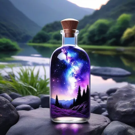 beautiful scenery nature glass bottle landscape, , purple galaxy bottle,