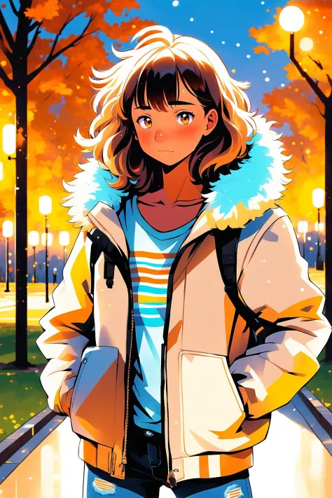 Anime portrait, 1girl, <tan skin|dark skin|light skin>, <tight (short cut off:1.05) sweater|open trench coat and sweater|fluffy ...
