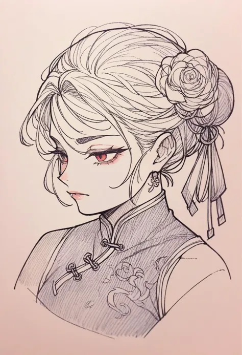 a drawing of a girl with a flower in her hair