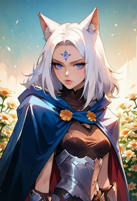 a close up of a woman with a cat ears and a cape