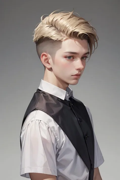 (masterpiece, best quality:1.2) high detail,official art,(1boy:1.2),short hair,(Undercut:1.2),looking down,bule  simple background,portrait,bule theme,