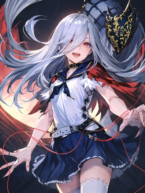 anime girl with long white hair and a crown on her head