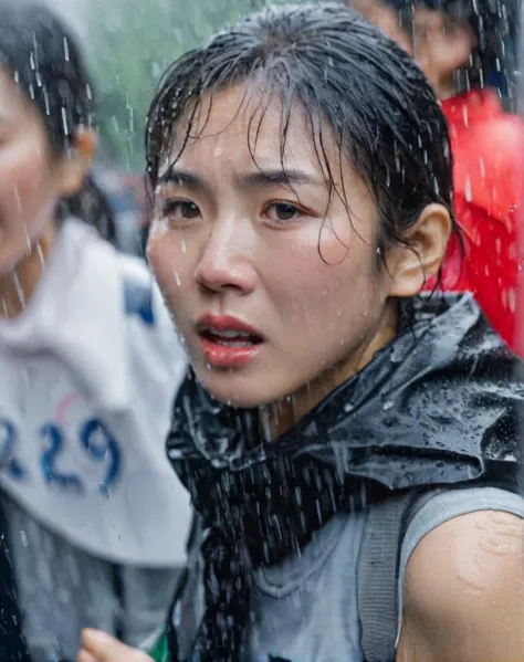 chinese women,realistic Documentary photography,A young female activist shouting angrily directly into the camera at a protest. ...