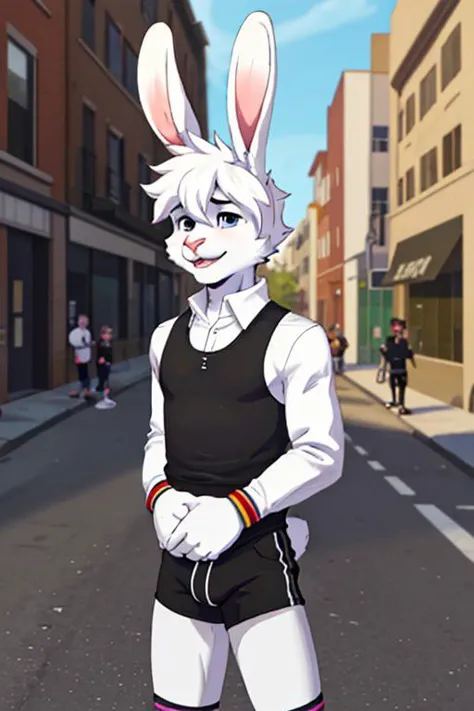 gay submissive twink white bunny boy in street clothes