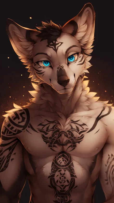 solo, furry anthro fox male, Yakuza style, detailed fur texture, (realistic face and eyes), intricate tattoos, (yakuza symbol:1....